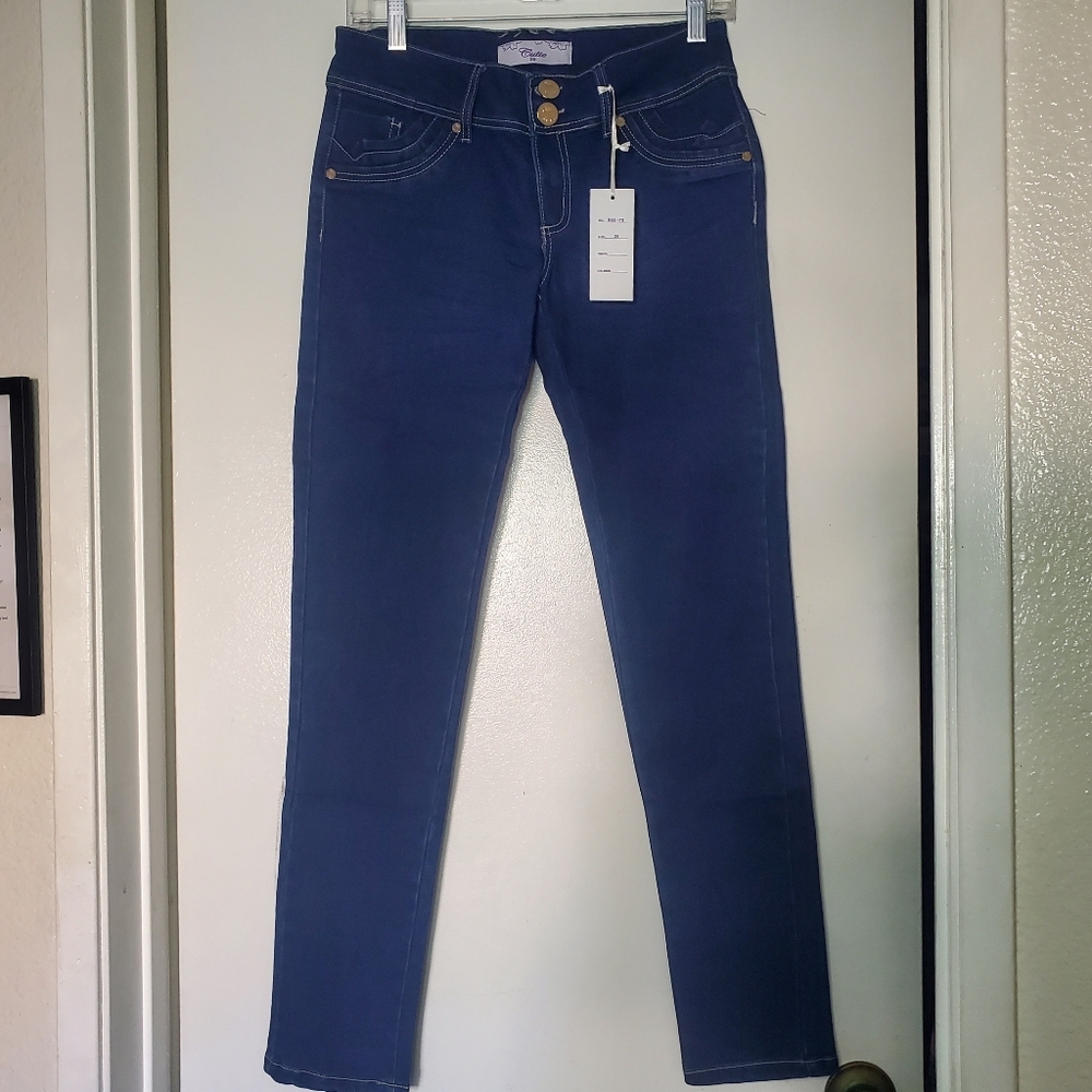Women's Denim Blue Jeans w/Golden Buttons - NWT